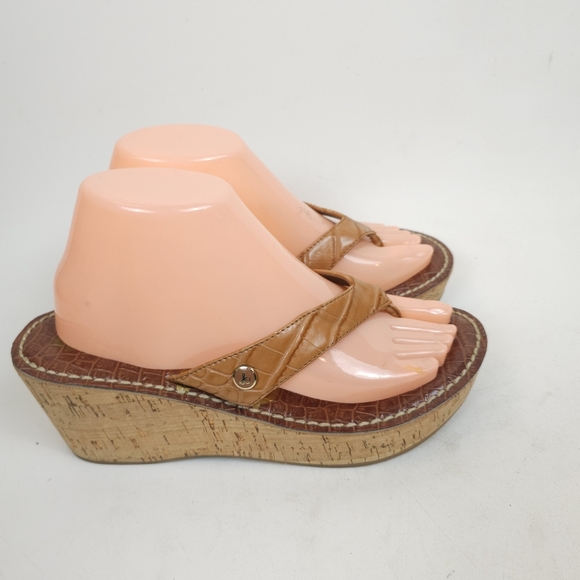 Sam Edelman Romy Platform Tan Thong Sandals Shoes Size 9 Cork Wedge - Picture 11 of 11